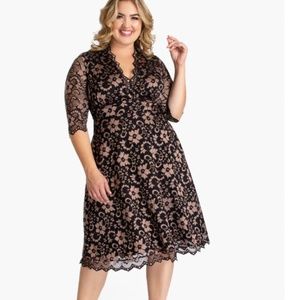 Kiyonna Mon Cherie Lace Dress Black Taupe Size 2/18